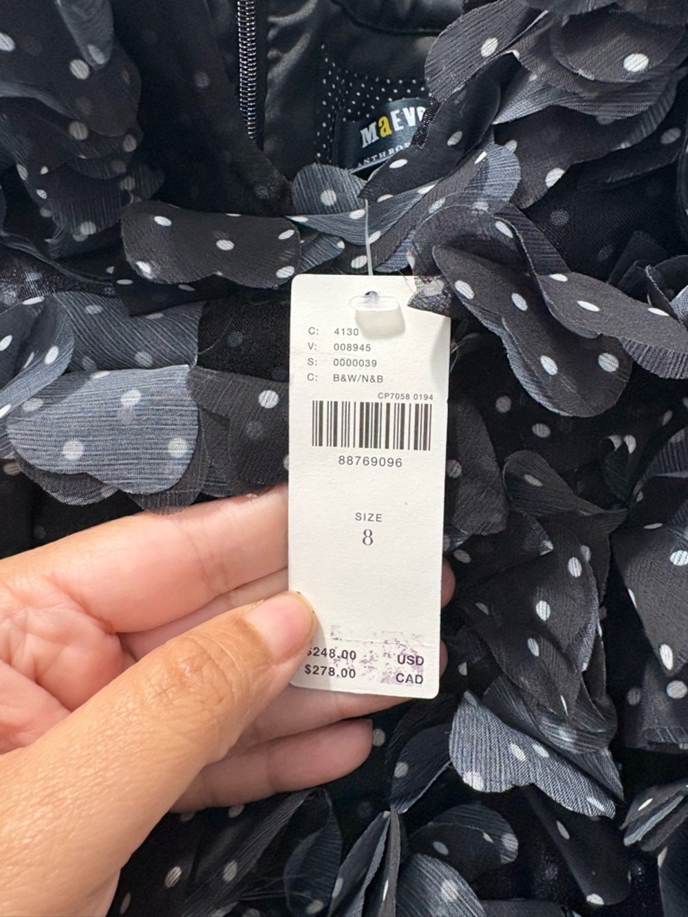 NWT Anthropologie 3D Floral Polka Dot Mini Dress size 8 Black #8E473 - Picture 6 of 6